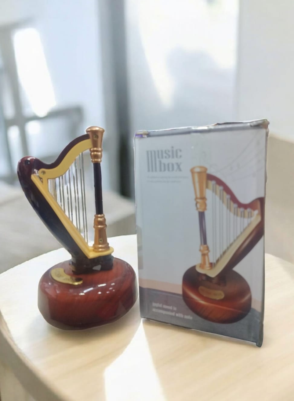 harp model music box show piece