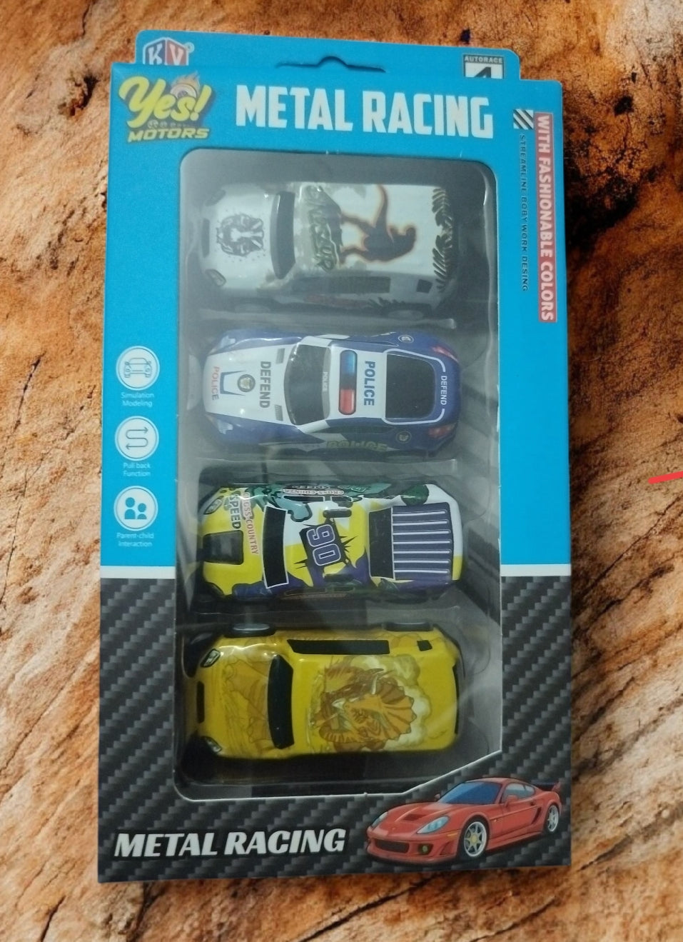 Metal car pull back 4 piece mix design